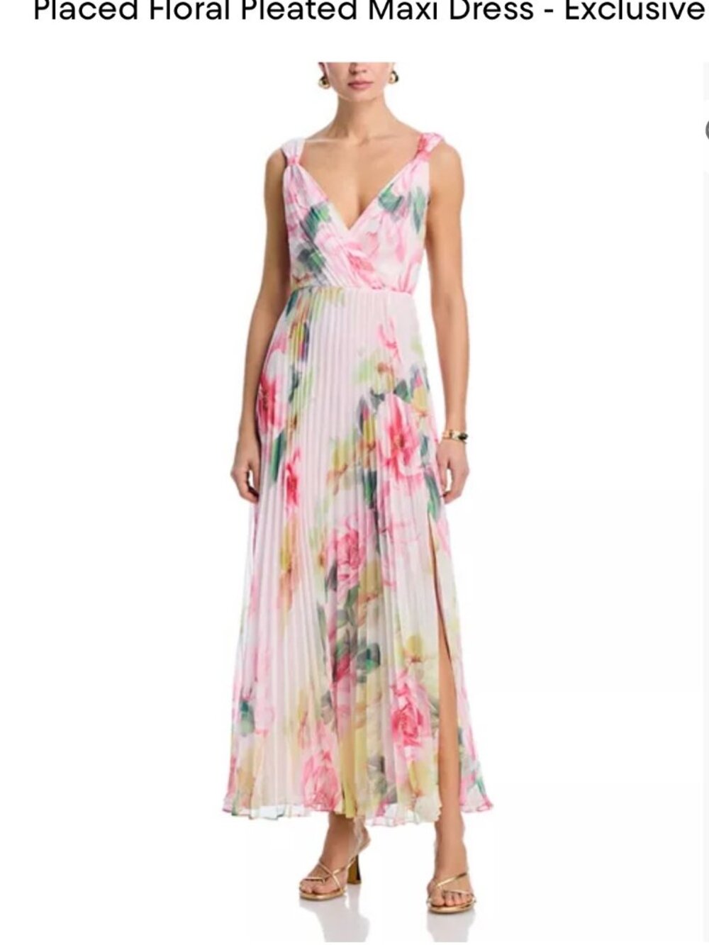 Aqua Pink pleated Floral Chiffon Gown - size Medium